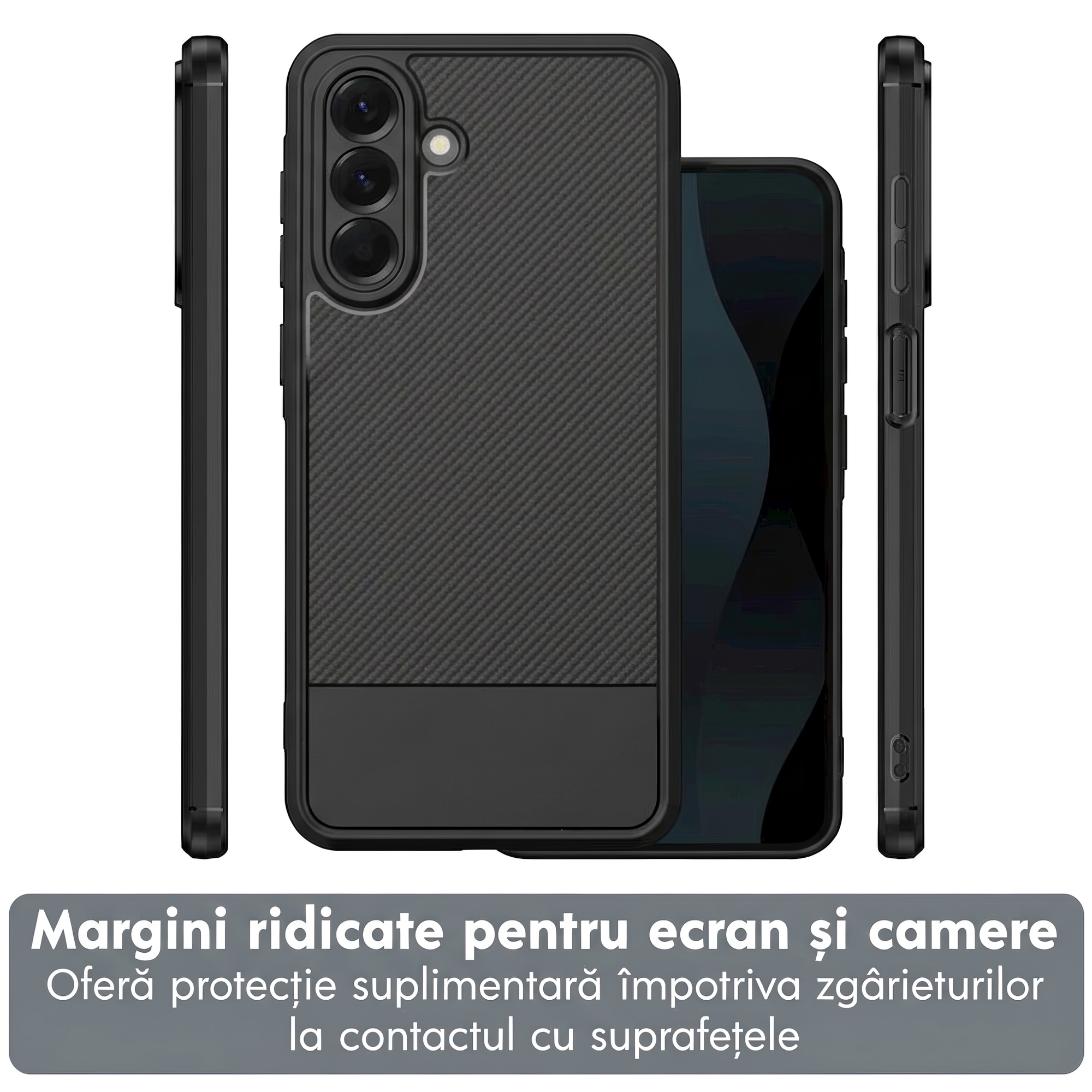 Husa pentru Samsung A57 5G Daden Carbon Flexibila Antisoc, Protectie Premium, Camera si ecran protejat, Hybrid Antisoc, Negru