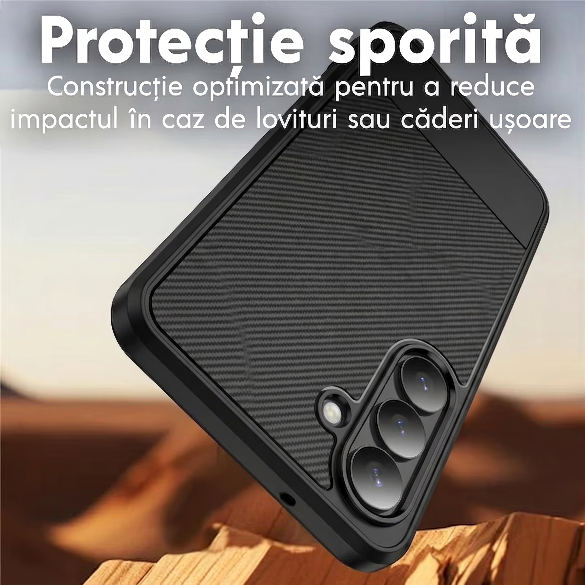 Husa pentru Samsung A57 5G Daden Carbon Flexibila Antisoc, Protectie Premium, Camera si ecran protejat, Hybrid Antisoc, Negru