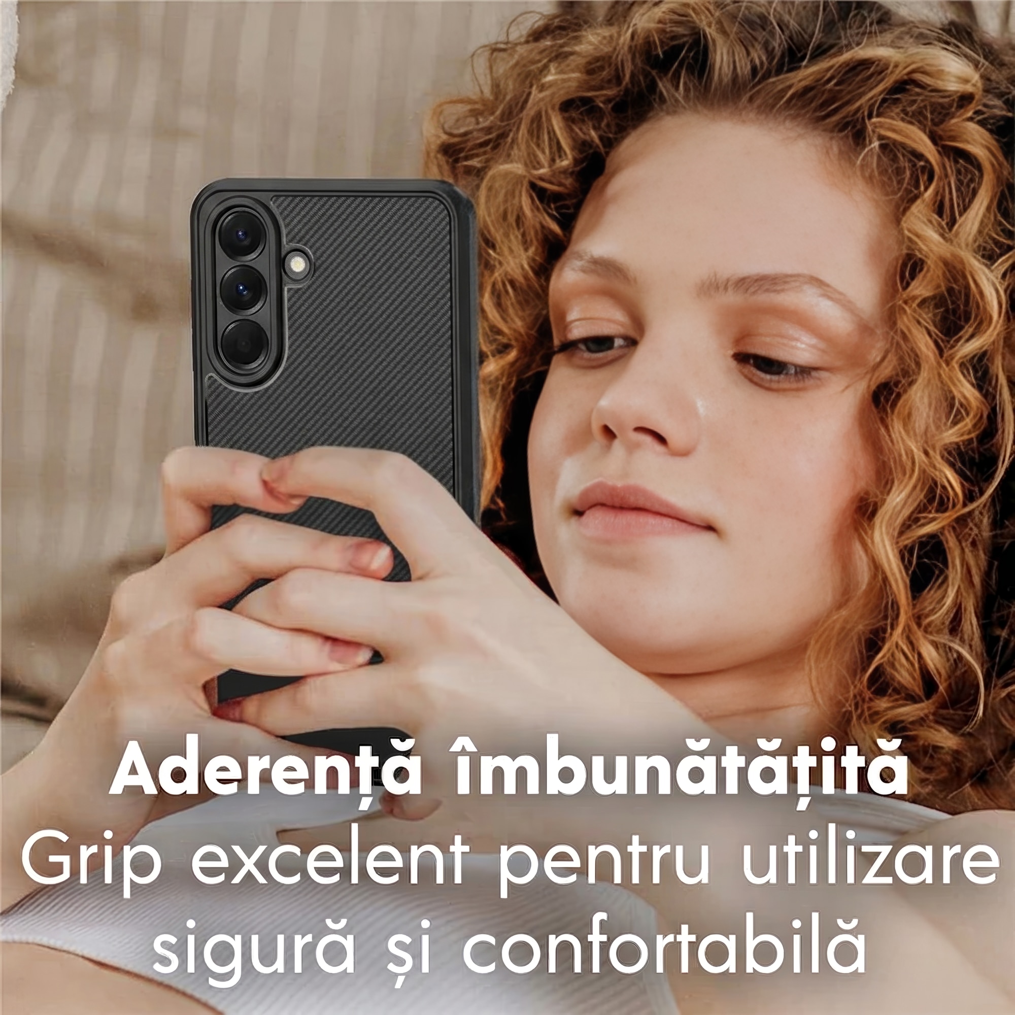 Husa pentru Samsung A57 5G Daden Carbon Flexibila Antisoc, Protectie Premium, Camera si ecran protejat, Hybrid Antisoc, Negru