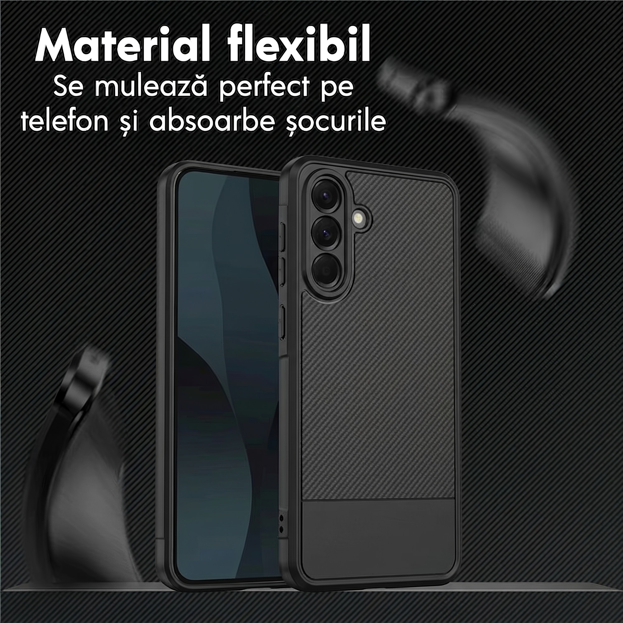 Husa pentru Samsung A57 5G Daden Carbon Flexibila Antisoc, Protectie Premium, Camera si ecran protejat, Hybrid Antisoc, Negru