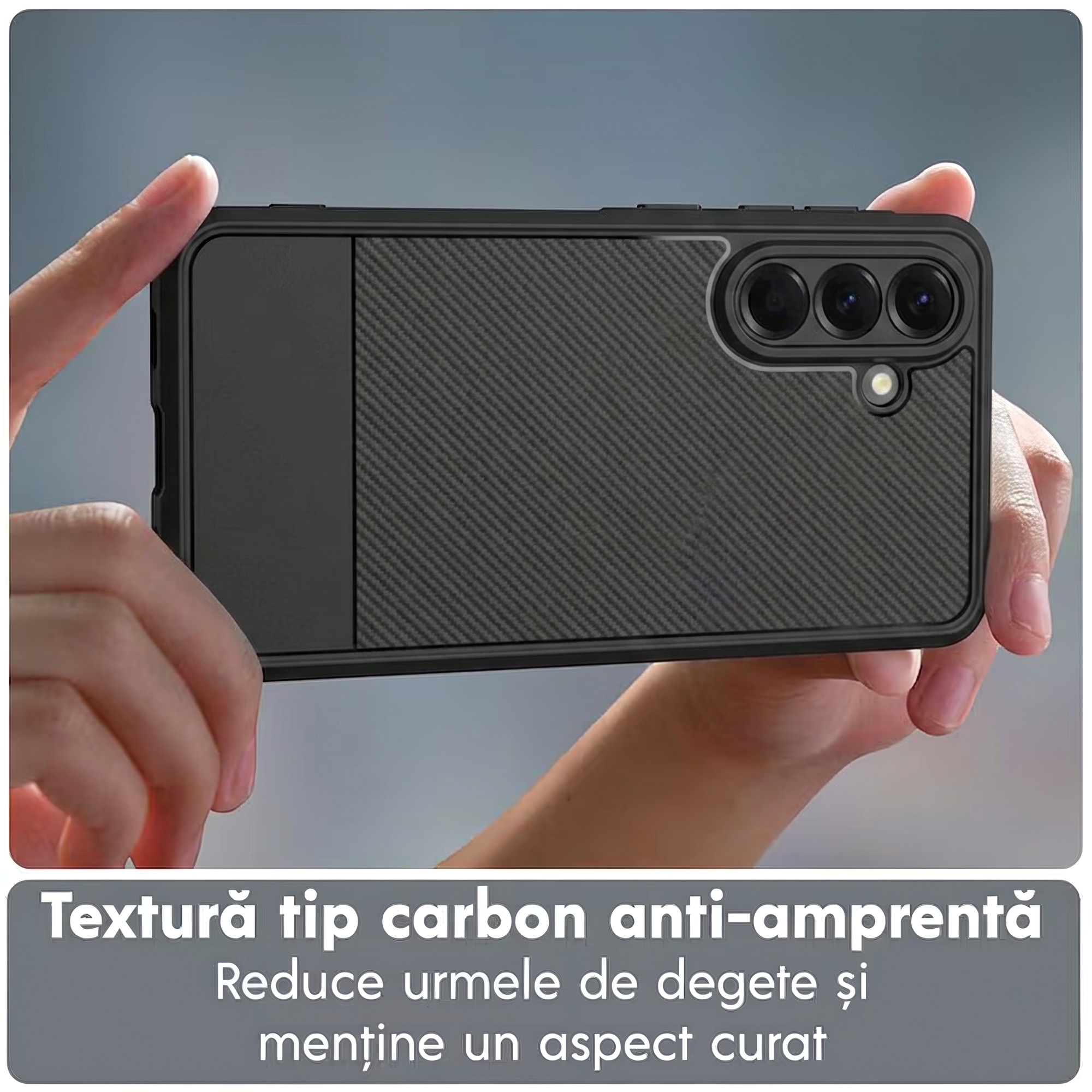 Husa pentru Samsung A57 5G Daden Carbon Flexibila Antisoc, Protectie Premium, Camera si ecran protejat, Hybrid Antisoc, Negru