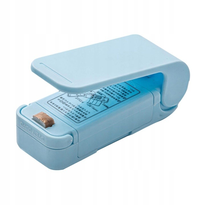 Mini aparat sigilat pungi, etansare termica rapida, portabil, spate magnetic, baterii AA, compatibil PP PE PVC, pentru bucatarie si calatorii, albastru, 9.7 x 3 cm