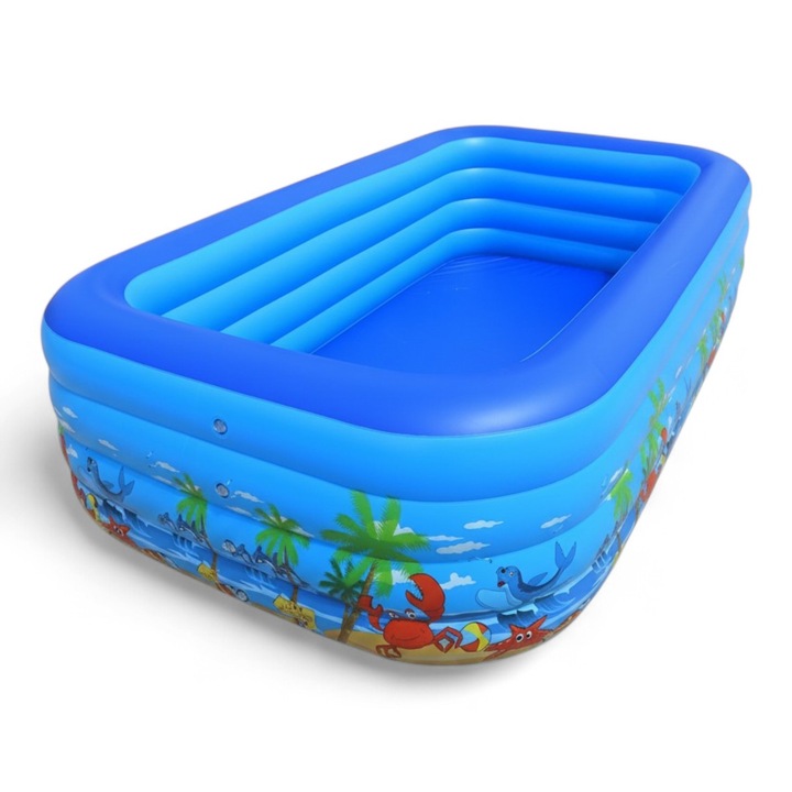 Piscina Gonflabila Familiala DEMAHO — 180×125×54 cm, 3 inele, PVC Rezistent