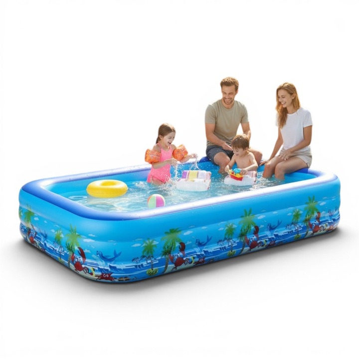 Piscina Gonflabila Familiala DEMAHO — 210×135×54 cm, 3 Inele, PVC Rezistent