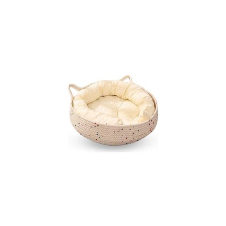 Pat rotund pentru pisici, cusut, cu perna moale si margini zgariabile, 45x15cm, bej
