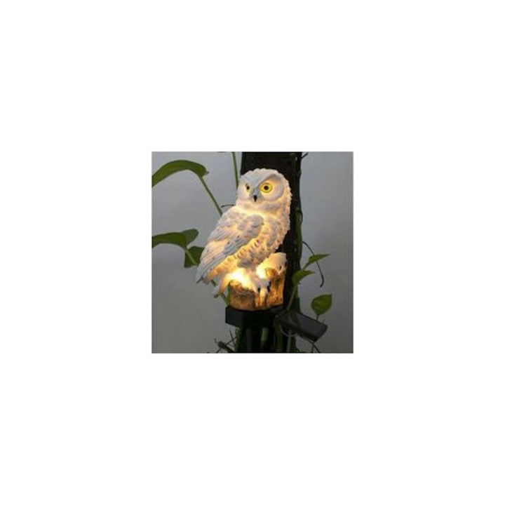 Lampa solara gradina, model bufnita, alb, 20x15x15cm