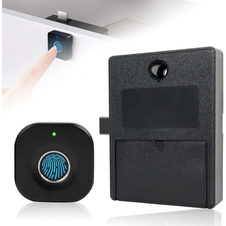 Incuietoare mobilier cu senzor amprenta, reincarcabila USB, fara cheie, negru, universal