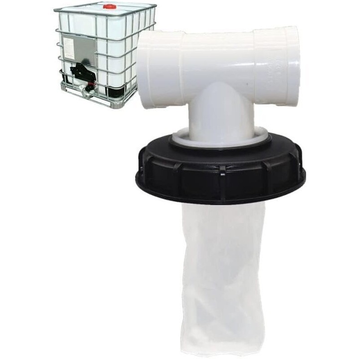 IBC tartályfedél, 1000L, szűrővel, nylon, mosható, T-alakú, fehér/fekete