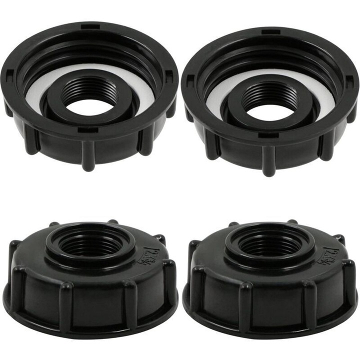 4 darabos készlet, IBC tartály adapter, PP műanyag tömítőgyűrűvel, S60*3 menet 3/4 kimenettel, Fekete, 4 x 38 g