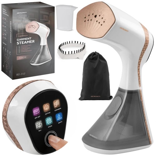 Aparat de calcat cu abur Berdsen, 2000 W, 320 ml, LCD touchscreen, 4 trepte, ceramic, Alb
