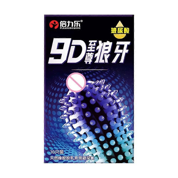 Prezervative 9D Supreme Wolf Tooth cu acid hialuronic 10 buc
