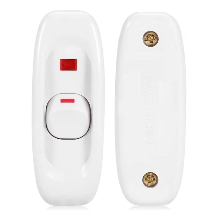 Set 2 comutatoare pornit, oprit cu intrerupator inline, 7 cm, plastic, alb