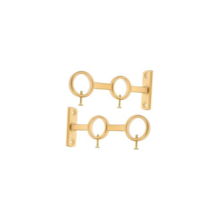 Set 2 suporturi duble pentru galerii perdele, aluminiu, auriu, 13.5cm