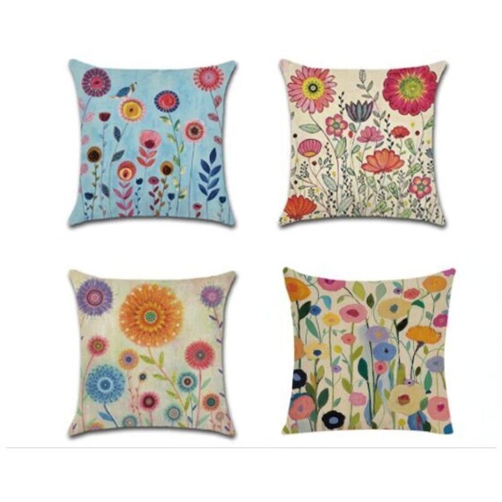Fata de perna 45x45 cm, model floral pasari animale plante, multicolor