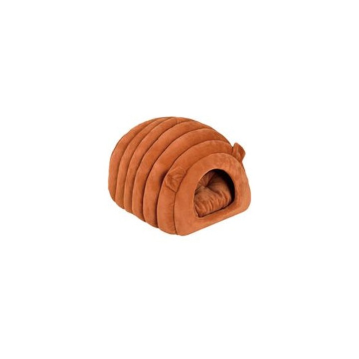 Cuib semi-inchis pentru pisici, bumbac, maro, 40x35x35cm