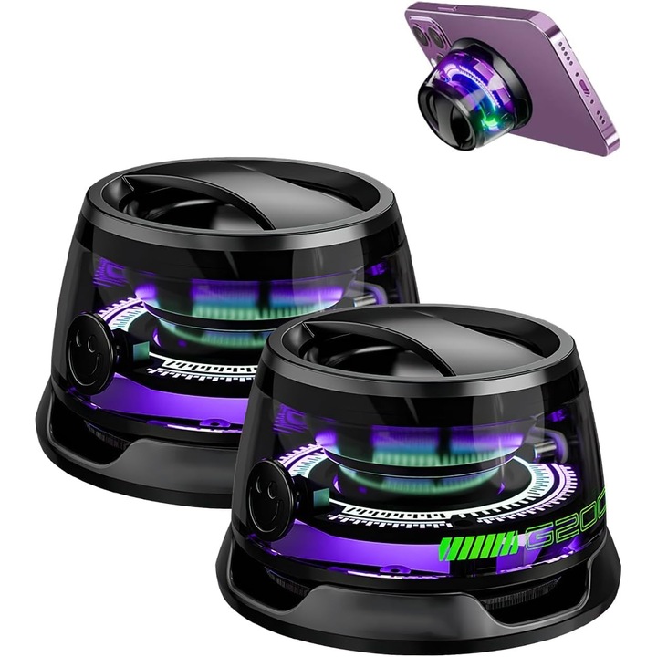 Set 2 bucati Boxa Bluetooth magnetica multifunctionala – Boxa mini portabila G200, cu suport telefon, mod joc, autonomie 7 ore si iluminare RGB, cadou perfect