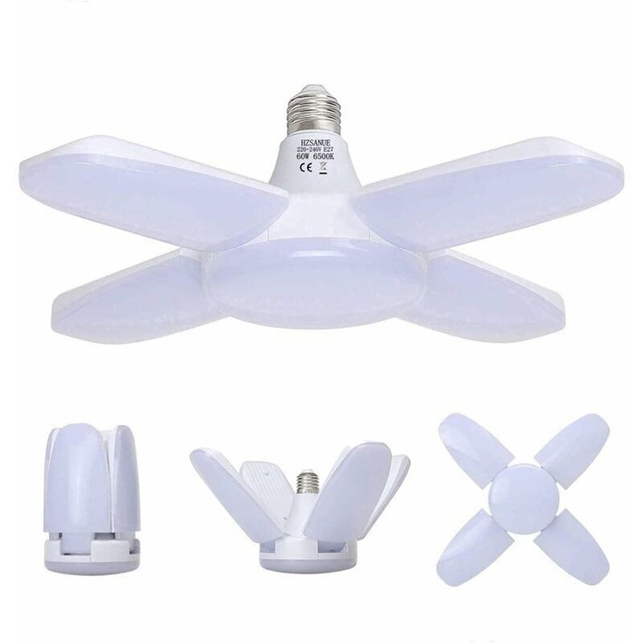LED Izzó E27 60W, 6500K, 6800lm, 4 állítható panel, hideg fehér