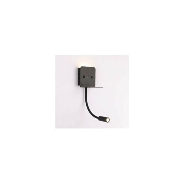 Аплик за стена LED 6W с лампа за четене USB порт черен 130x430mm топла бяла светлина