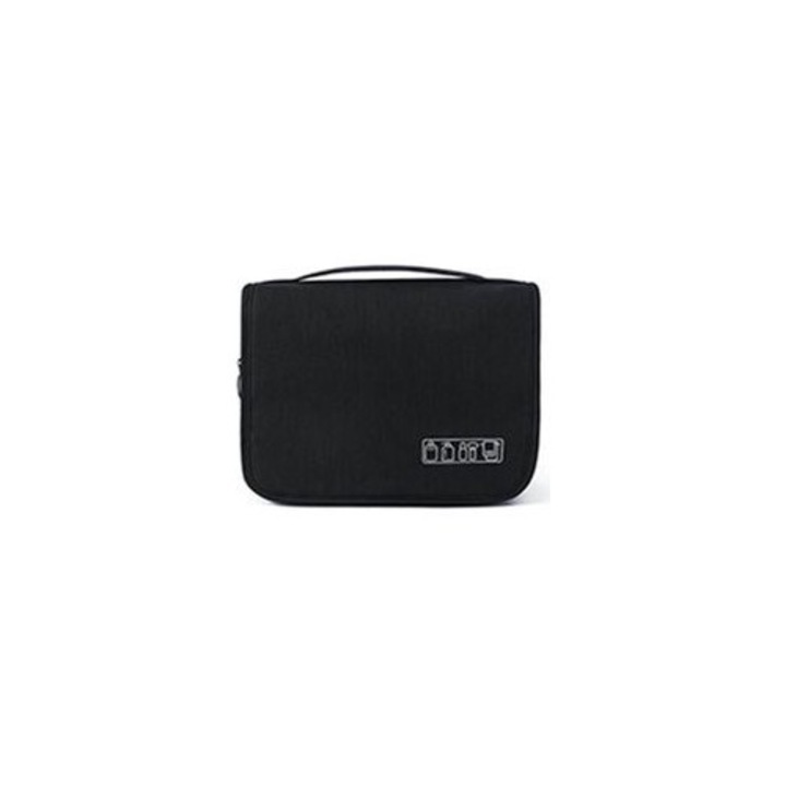 Trousse de voiaj neagra, compartiment umed-uscat, pliabila, cu carlig, mare capacitate, polyester