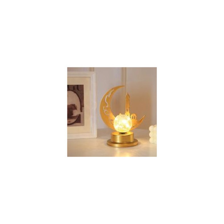 Lampa LED decorativa luna Ramadan, fier, aurie, 10x18x27cm