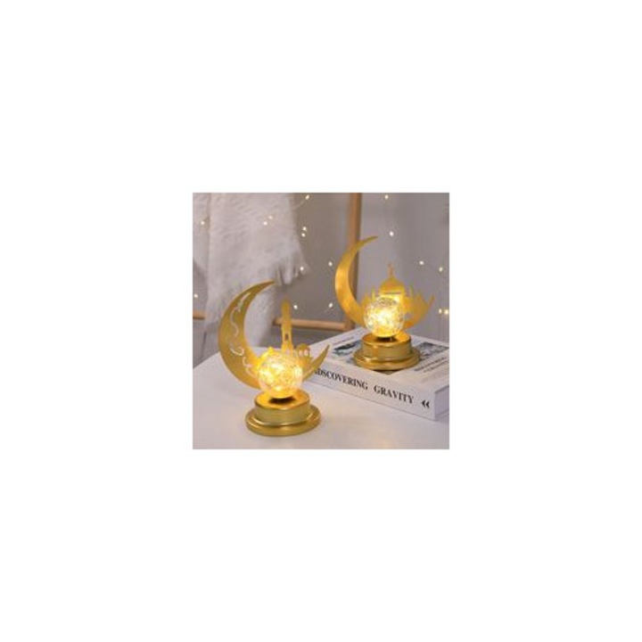 Lampa LED decorativa luna Ramadan, fier, auriu, 10x18x27cm