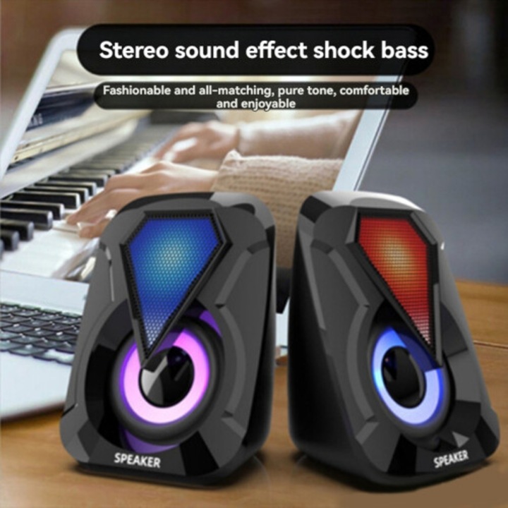 PC hangszórók, színes LED-es diffúzor, erős basszus, USB, fekete