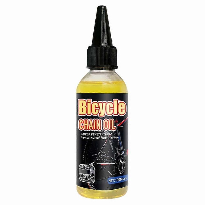Lubrifiant lant bicicleta, ulei lant pentru MTB si road, anti-aderenta praf, rezistent la temperaturi inalte, aplicator pipeta pentru dozare precisa, galben, 100ml