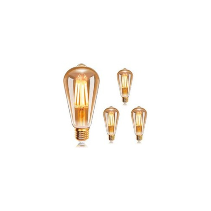 3 db E27 ST64 Vintage LED izzó készlet, 6W, meleg fehér, 2200K