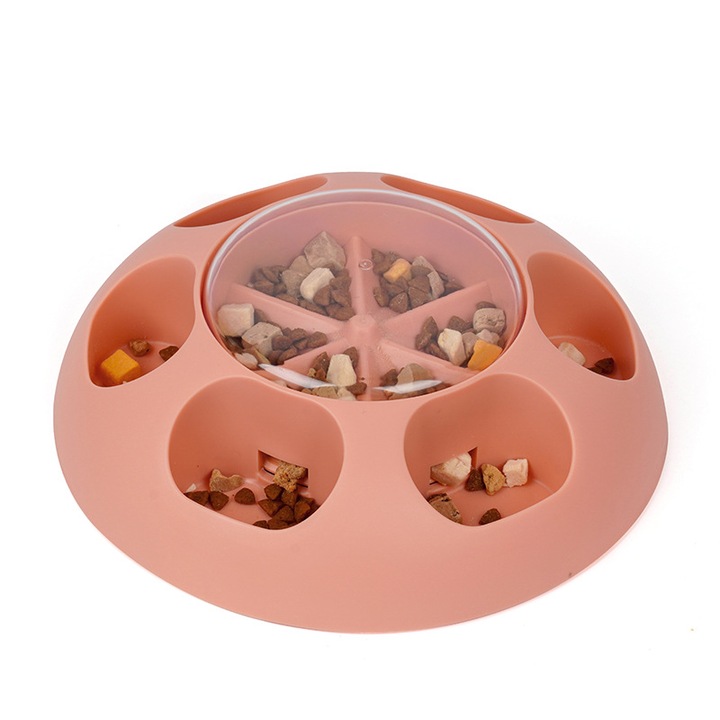 Jucarie pentru animale de companie, cu mecanism de eliberare a hranei la apasare, hranire automata, design cu sistem de fixare, ORBER, distractiva, antiderapanta, potrivita pentru caini, PP, 26 × 26 × 9, 4 cm, roz