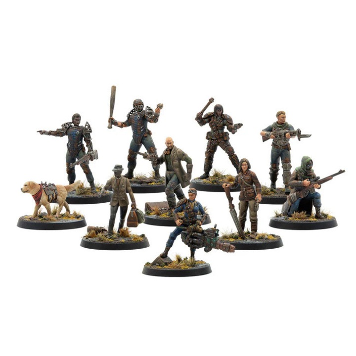 Разширение за игра Fallout, Основен комплект Wasteland Survivors Пластмаса, Modiphius, 10 миниатюри, сив