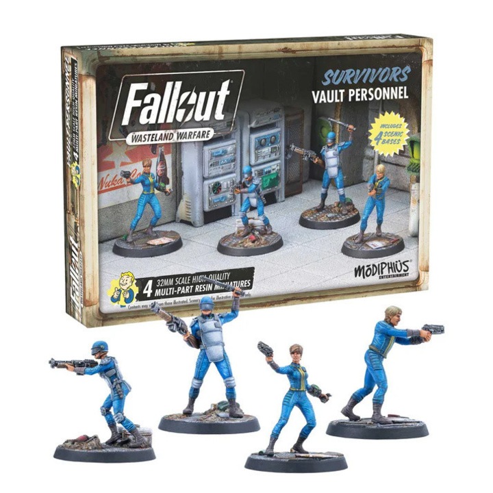 Разширение за игра Fallout, Survivors Vault Personnel, Modiphius, 4 миниатюри, сиво