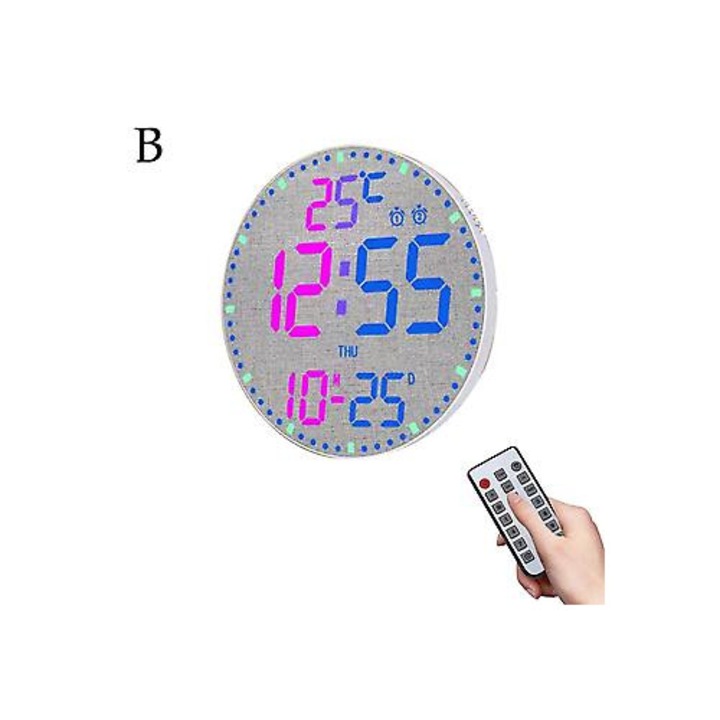 Ceas de perete digital multifunctional, LED, negru, 29.5x2.5cm
