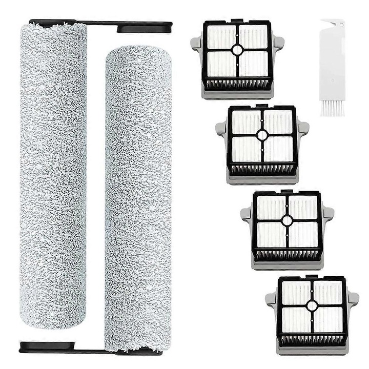 Set 7 piese de schimb pentru aspirator umed-uscat, include 2 perii rotative din microfibra, 4 filtre HEPA si 1 perie de curățare, compatibil Tineco Floor ONE S6/S6 Pro, plastic, gri si alb