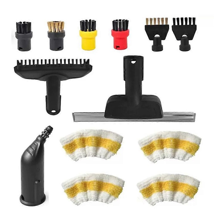 Set accesorii pentru aspiratoare cu abur Karcher SC1, SC2, SC3, SC4, SC5, duza, perii, racleta, laveta, multicolor