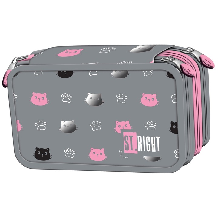 Penar Echipat cu 3 Fermoare, St.Right PC05 Kitty Paw, 19x13x7cm