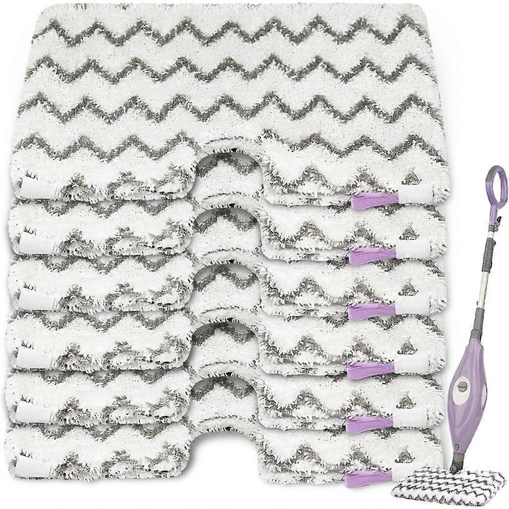 Set 6 lavete microfibra pentru mop abur, 32x18cm, alb-gri