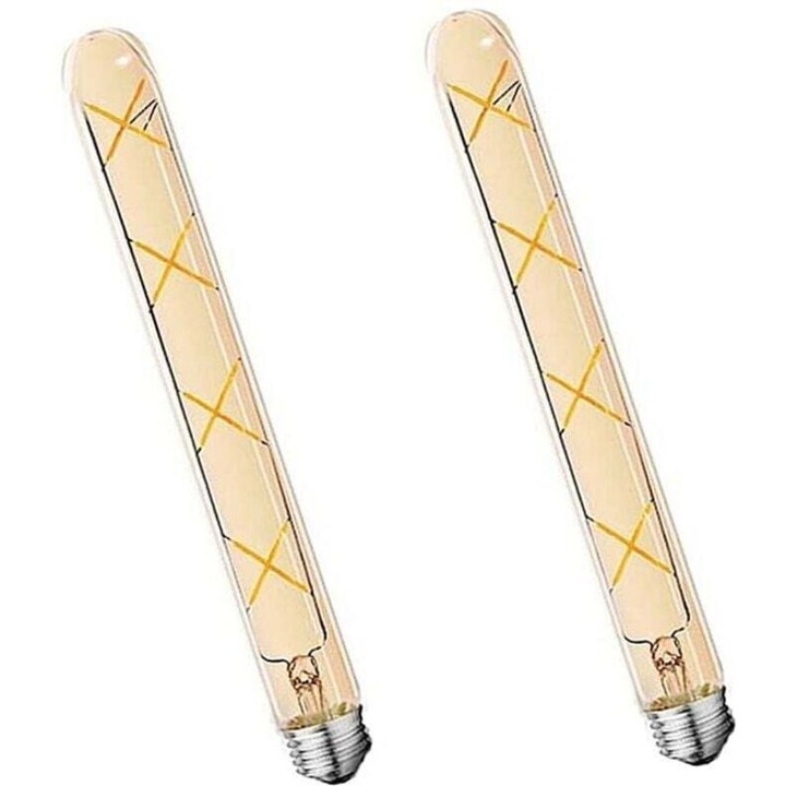 Set 2 becuri LED filament E27 T30 8W sticla chihlimbar lumina calda 700lm