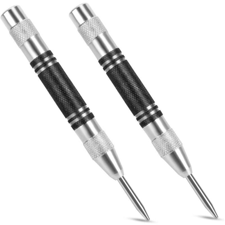 Set de 2 poansoane automate de centrare, poansoane cu arc, pentru metal, lemn, pereti, sticla si ferestre