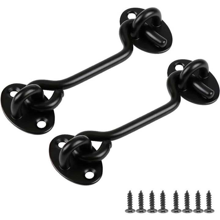 Set 2 zavoare usa, inox, cu suruburi montaj, negru