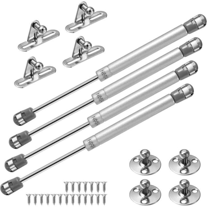 Amortizoare gaz pentru usi mobilier, set 4 buc, argintiu, 260x145mm, 10kg capacitate