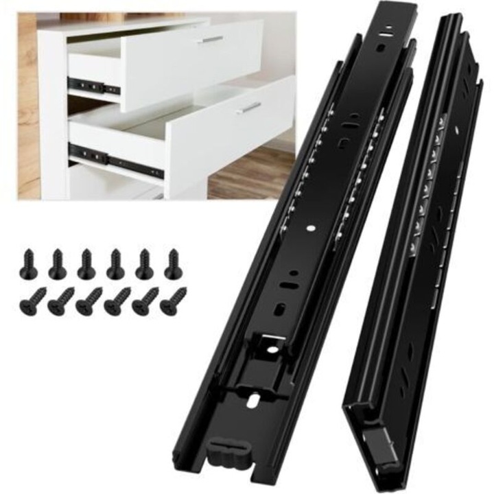 Sine pentru sertare, capacitate 45 kg, rulmenti cu bile, lungimi 200x600 mm, set 2 piese