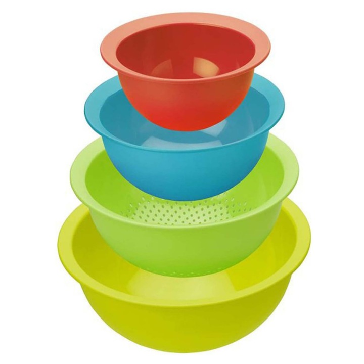 Set 4 Boluri de bucatarie OCTOPLUS cu strecuratoare, Multicolor, din plastic, stivuibile