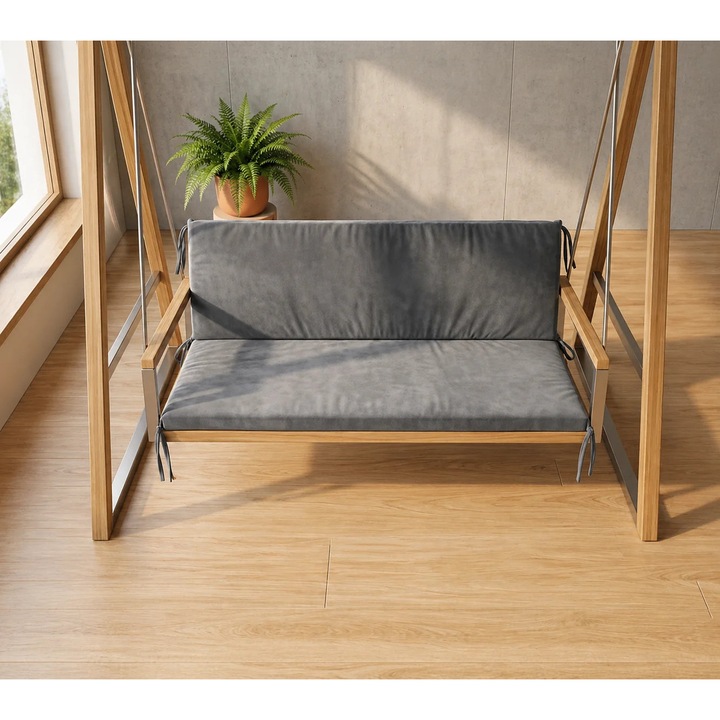 Saltea Balansoar Premium TextiLici – 2 Segmente, 50x150 cm, 300 g/mp, Husa Detasabila, Spuma 3 cm, Interior/Exterior, fara perne, gri
