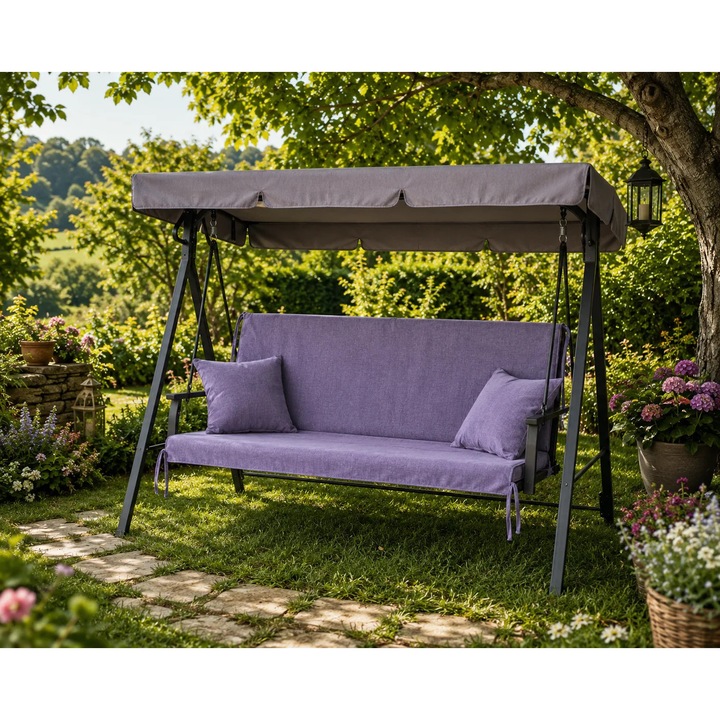 Saltea Balansoar Premium TextiLici – 2 Segmente, 50x150 cm, 300 g/mp, Husa Detasabila, Spuma 3 cm, Interior/Exterior, fara perne, mov