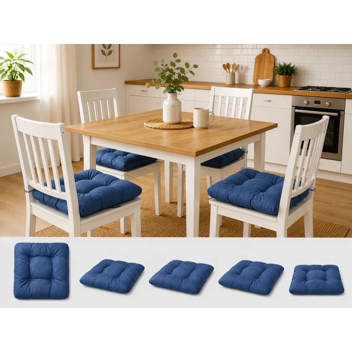 4 db TextiLici LuxSeat Székpárna szett – 40x40x7 cm – 300 g/nm, Steppelt, Beltéri/Kültéri, sötétkék