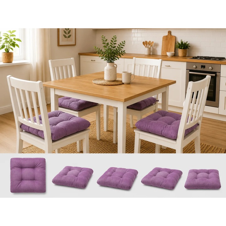 Set 4 Perne Scaun TextiLici LuxSeat – 40x40x7 cm – 300 g/mp, Matlasate, Interior/Exterior, lila