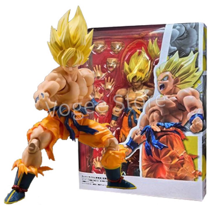 Figurina Son Goku Super Saiyan, PVC, mobila, cu cutie
