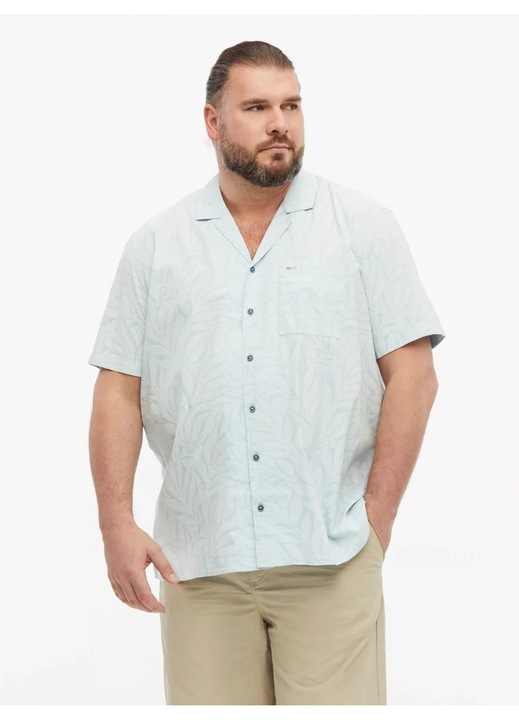 S.Oliver Big Sizes Camasa cu imprimeu floral, barbati big sizes, din amestec de bumbac, Resort fit, Albastru deschis, 3XL