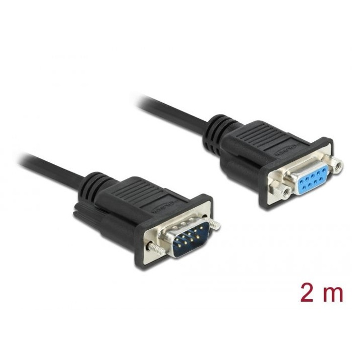 DeLock Serial Cable RS-232 D-Sub9 male to female with narrow plug housing 2m Black, 237819, Kábel