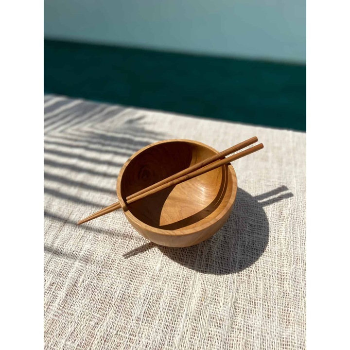 Bol din lemn de teak cu betisoare, 15x9cm, 0.8l